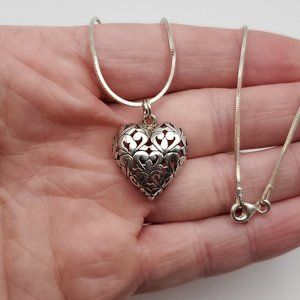 18 Inch 925 Sterling Silver Cute Fancy Heart Pendant Necklace